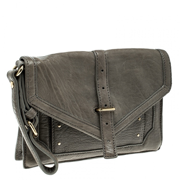 Tory Burch Grey Leather Envelope Clutch